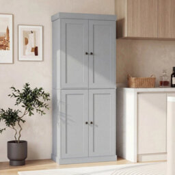 185Cm 6-Tier Wooden Organizer Grey Pantry Cabinet Modern 4-Door Storage Cabinet - thumbnail 3