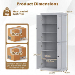 185Cm 6-Tier Wooden Organizer Grey Pantry Cabinet Modern 4-Door Storage Cabinet - thumbnail 2