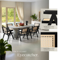 Tectake Set Of 6 Dining Chair Lizzy With Mid-Century Modern Design, Rattan Backrest And Solid Wood Frame  - Black - thumbnail 4