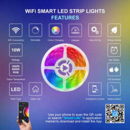 Long Life Lamps Company 5M Smart Wifi Rgb Led Strip Lights Plug And Play Kit Dimmable With Ir Remote App Controlled - thumbnail 6
