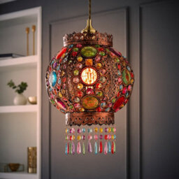 Valuelights Bazaar Moroccan Jewelled Bronze Ceiling Lamp Shade And Bulb