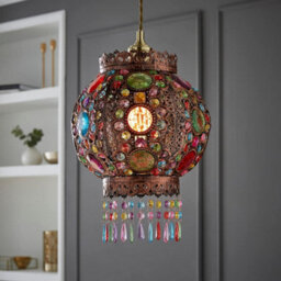 Valuelights Bazaar Moroccan Jewelled Bronze Ceiling Lamp Shade And Bulb - thumbnail 2