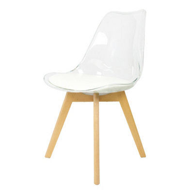 Fusion Living Soho Clear And Vanilla Plastic Dining Chair With Squared Light Wood Legs - image 1