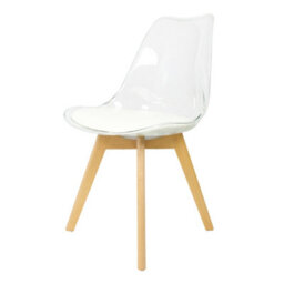 Fusion Living Soho Clear And Vanilla Plastic Dining Chair With Squared Light Wood Legs - thumbnail 1