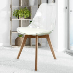 Fusion Living Soho Clear And Vanilla Plastic Dining Chair With Squared Light Wood Legs - thumbnail 2