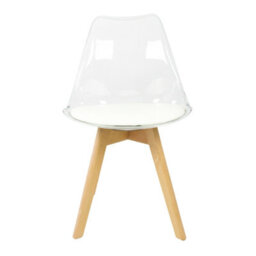 Fusion Living Soho Clear And Vanilla Plastic Dining Chair With Squared Light Wood Legs - thumbnail 6