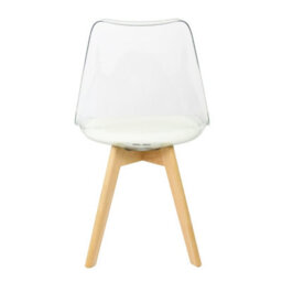 Fusion Living Soho Clear And Vanilla Plastic Dining Chair With Squared Light Wood Legs - thumbnail 3