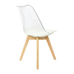Fusion Living Soho Clear And Vanilla Plastic Dining Chair With Squared Light Wood Legs - thumbnail 4
