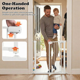 Costway Baby Gate For Stairs Auto-Close Door Gate Safety Child Fence-White - thumbnail 3