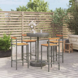 Berkfield 5 Piece Garden Bar Set Grey Poly Rattan&solid Wood Acacia