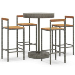 Berkfield 5 Piece Garden Bar Set Grey Poly Rattan&solid Wood Acacia - thumbnail 2