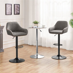 Yaheetech Grey Set Of 2 Vintage Height Adjustable Swivel Bar Stools With Armrests And Backrest