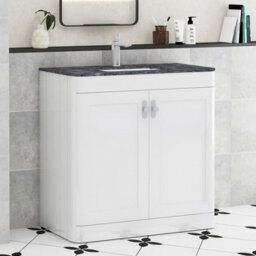 Royal Bathrooms Henley 800mm Gloss White Floor Standing Vanity Unit 2 Door With Undrilled Black Star Top & Chrome Knob