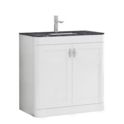 Royal Bathrooms Henley 800mm Gloss White Floor Standing Vanity Unit 2 Door With Undrilled Black Star Top & Chrome Knob - thumbnail 5