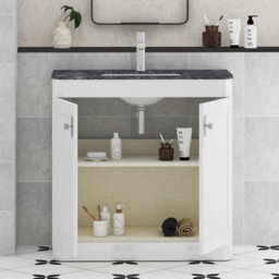 Royal Bathrooms Henley 800mm Gloss White Floor Standing Vanity Unit 2 Door With Undrilled Black Star Top & Chrome Knob - thumbnail 4