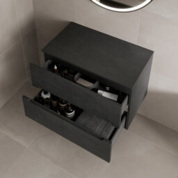 Affine 800mm Bathroom Vanity Unit Black Countertop Wall Hung Black Fluted Unit No Basin - thumbnail 3