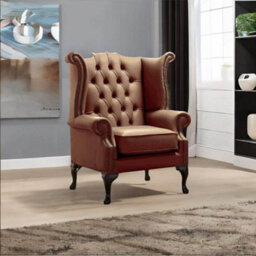 Chesterfield High Back Wing Chair Shelly Castagna Leather Bespoke In Queen Anne Style - thumbnail 3