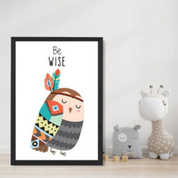 Artze Wall Art Be Wise Owl Tribal Animal Quote Art Print With Black Frame Size: A4 - thumbnail 2