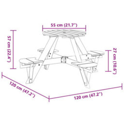 Walplus Outdoor Picnic Table For 4 Kids With Umbrella Hole Round Solid Wood Fir - thumbnail 8