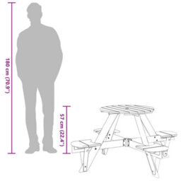 Walplus Outdoor Picnic Table For 4 Kids With Umbrella Hole Round Solid Wood Fir - thumbnail 9