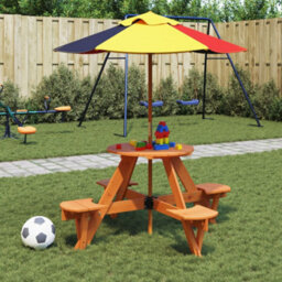Walplus Outdoor Picnic Table For 4 Kids With Umbrella Hole Round Solid Wood Fir - thumbnail 3