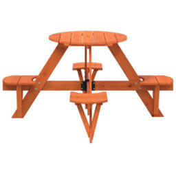 Walplus Outdoor Picnic Table For 4 Kids With Umbrella Hole Round Solid Wood Fir - thumbnail 4