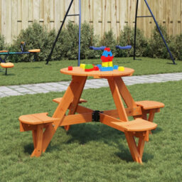 Walplus Outdoor Picnic Table For 4 Kids With Umbrella Hole Round Solid Wood Fir