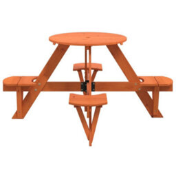 Walplus Outdoor Picnic Table For 4 Kids With Umbrella Hole Round Solid Wood Fir - thumbnail 5