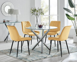 Furniturebox Uk Selina Round Dining Table And 4 Mustard Pesaro Black Leg Chairs