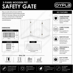 White Folding Wooden Pet Gate Portable Indoor Barrier - thumbnail 2