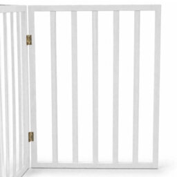 White Folding Wooden Pet Gate Portable Indoor Barrier - thumbnail 4