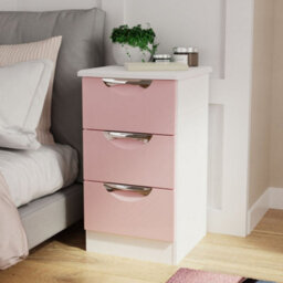 Rovigo Ready Assembled Matt White & Pink 3 Drawer Bedside Chest (H)692mm (W)395mm (D)411mm