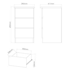 Rovigo Ready Assembled Matt White & Pink 3 Drawer Bedside Chest (H)692mm (W)395mm (D)411mm - thumbnail 7