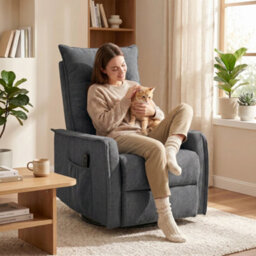 Homcom Massage Recliner Armchair, Swivel Rocking Recliner Chair, Dark Grey - thumbnail 9