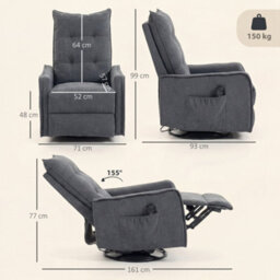 Homcom Massage Recliner Armchair, Swivel Rocking Recliner Chair, Dark Grey - thumbnail 3