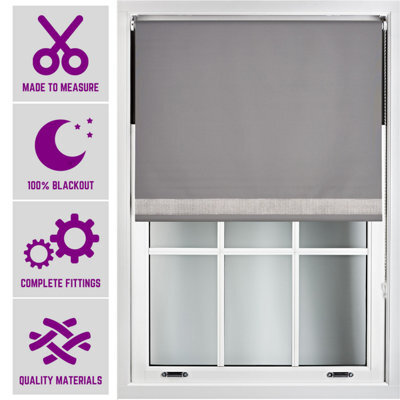 Furnished Diamante Edge Blackout Roller Blinds Made To Measure - Dark Grey (W)120Cm X (L)165Cm - image 1