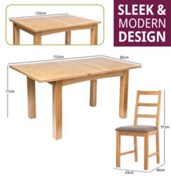 Hallowood Furniture Camberley Oak Butterfly Extending Dining Table With 4 Ladder Back Chairs In Light Grey Fabric Seats - thumbnail 3