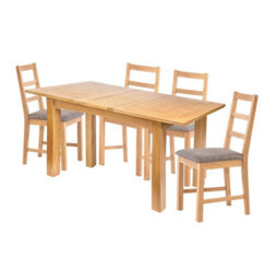 Hallowood Furniture Camberley Oak Butterfly Extending Dining Table With 4 Ladder Back Chairs In Light Grey Fabric Seats - thumbnail 8