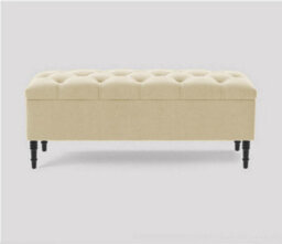 90Cm Swiss Chesterfield Ottoman Storage Bench- Plush Velvet Shoe Bench - Cream Upholstery Footstool With Storage