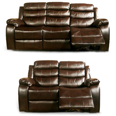 Furnishings For Less UK Venlo Brown Leather Like Manual Reclining Sofa Suite 3 Seater And 2 Seater - image 1