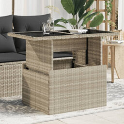 Vidaxl Garden Table With Glass Top Light Grey 100X55X73 Cm Poly Rattan - thumbnail 1