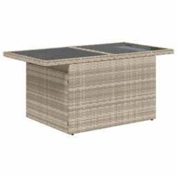 Vidaxl Garden Table With Glass Top Light Grey 100X55X73 Cm Poly Rattan - thumbnail 4