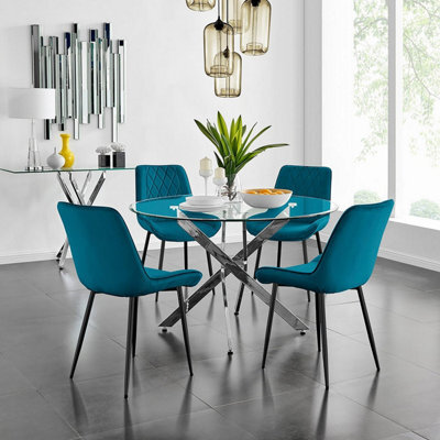 Furniturebox Uk Novara 120Cm Round Dining Table And 4 Blue Pesaro Black Leg Chairs - image 1