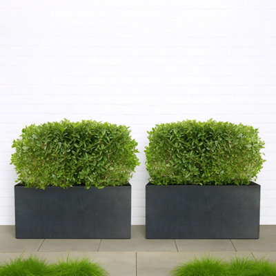 Set Of 2 Idealist™ 60Cm Planter Trough, Slate Grey Reinforced Stone Rectangular Planters, Outdoor Large Plant Pots L60 W30 H30 Cm - image 1