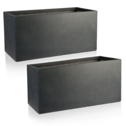 Set Of 2 Idealist™ 60Cm Planter Trough, Slate Grey Reinforced Stone Rectangular Planters, Outdoor Large Plant Pots L60 W30 H30 Cm - thumbnail 4