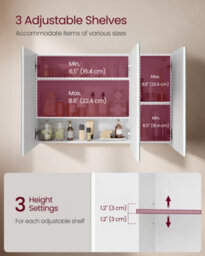 Songmics Kailyn Collection - Wall Cabinet With Mirror, 3-Door Storage Unit, Bathroom Mirror Cabinet, 15 X 90 X 60 Cm - thumbnail 4