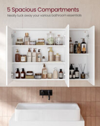 Songmics Kailyn Collection - Wall Cabinet With Mirror, 3-Door Storage Unit, Bathroom Mirror Cabinet, 15 X 90 X 60 Cm - thumbnail 3