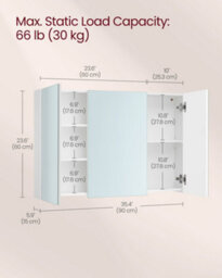 Songmics Kailyn Collection - Wall Cabinet With Mirror, 3-Door Storage Unit, Bathroom Mirror Cabinet, 15 X 90 X 60 Cm - thumbnail 6