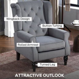Light Grey Accent Chair Wingback Armchair With Wood Frame For Living Room - thumbnail 3