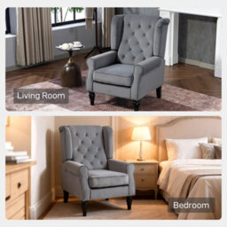 Light Grey Accent Chair Wingback Armchair With Wood Frame For Living Room - thumbnail 6